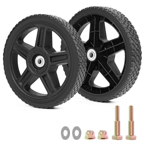 10 Inch Lawn Mower Wheels Kits Universal 10" Push Mower Wheels with 1/2" Bearing, Bolts & Nuts, Plastic Replacement Tires for Most Standard Garden Tiller, Pressure Washer, Handtruck, 2 Pack - color: Black-2Pack, size: 10 inch