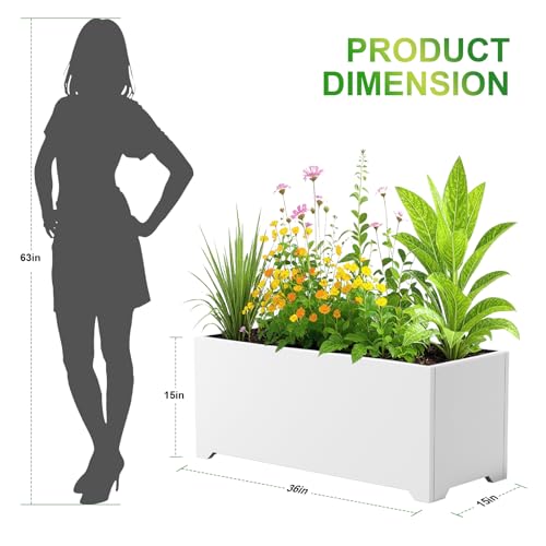 36" White Long Box Planter with Legs, Large Rectangular Planter for Outdoor - color: White, size: 36" L x 15" W x 15" H