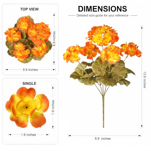 Fake Geraniums Fall Flowers Artificial Flowers for Outdoors Autumn Decor, 6 Bundles Silk Geraniums Fake Plants Realistic UV Resistant Faux Flowers for Outdoor Planters Front Door Porch, Orange Yellow - color: Fall Orange Yellow