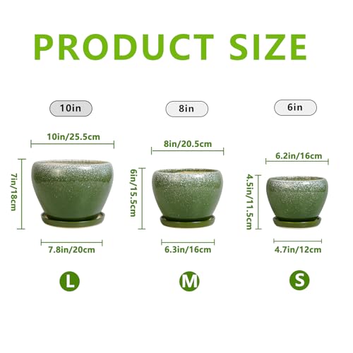 Ceramic Pots for Plants, 10+8+6 Inch Ceramic Planter Indoor, Green - color: Blackish Green