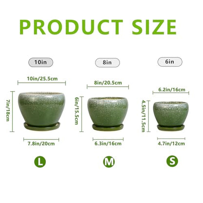 Ceramic Pots for Plants, 10+8+6 Inch Ceramic Planter Indoor, Green - color: Blackish Green