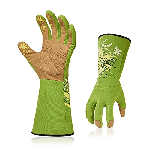 Vgo... 1-Pair Ladies' Synthetic Leather Gardening Gloves, Long Sleeves Gauntlet, Breathable & Grip Work Gloves, High Dexterity, Washable (Size M, Green, SL7445) - color: 1 Pair - Light Green, size: Women's Medium