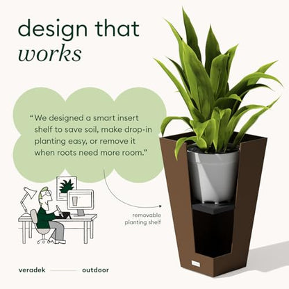 Veradek Pure Series Taper Planter - Tall Tapered Outdoor Planter with Shelf - color: Espresso, size: 30 inch - 2 pack
