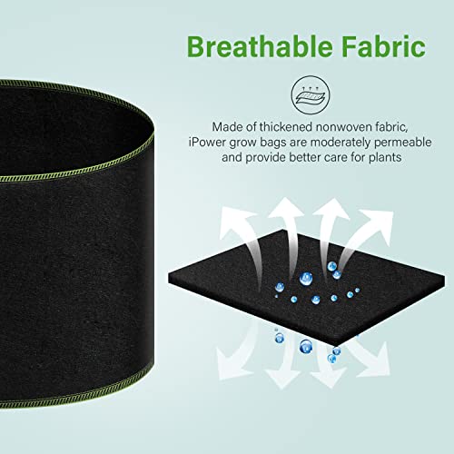 iPower 7-Gallon 10-Pack Grow Bag Thickened Nonwoven Fabric Pots Heavy Duty Aeration Container with Strap Handles for Garden and Planting Vegetable Flowers, Black with Green Stitch Sewing - color: Green, size: 7 Gallon