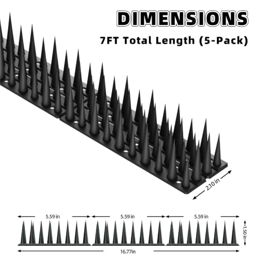 Bird Spikes, 5 Pack, 7 FT Total Coverage, Outdoor Bird Deterrent, Black - color: Black, size: 5 pack