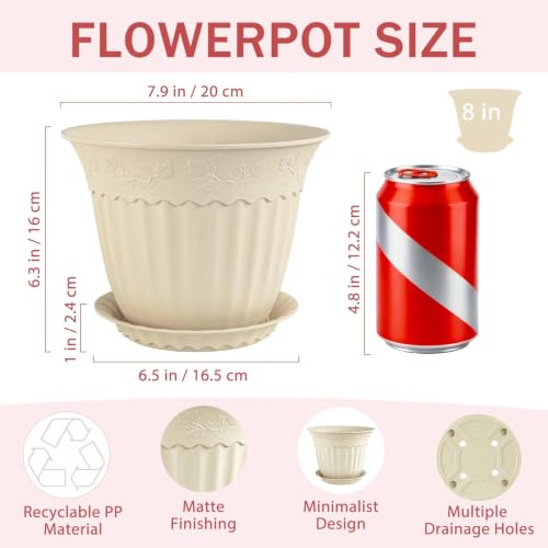 ZMTECH 6 Pack 8 Inch Plant Pots with Saucers, Ivory Cream Planters - color: Ivory Cream-8"×6, size: 8 inch - 6 pack