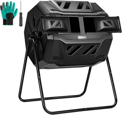 VIVOSUN Outdoor Tumbling Composter Dual Rotating Batch Compost Bin, 43 Gallon Black Door - color: Black