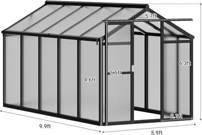 6x8 FT Polycarbonate Walk-in Greenhouse with Roof Vent & Sliding Door - color: Black, size: 6x8 FT