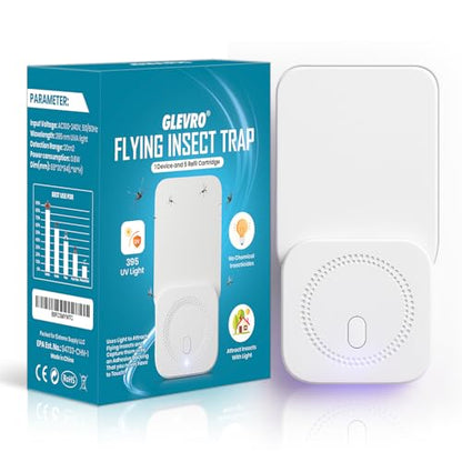Glevro® 1 Fruit Fly Traps for Indoors & 5 Adhesive Cartridges - Plug in Fly Trap Indoors - Gnat Traps – Bug Light Trap Indoor – Flying Insect Traps Indoor - style: 1 Device & 5 Refill