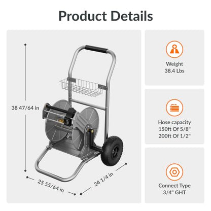 Giraffe Tools Garden Hose Reel Cart with Wheels, 200FT of 1/2 Capacity