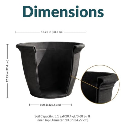 Sunnydaze Anjelica 15.25'' Large Plastic Planter Pot for Plants, Black - color: Matte Black, size: 15.25 in