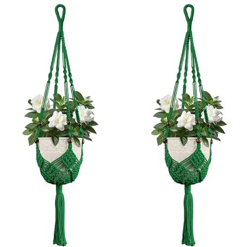USLAI Macrame Plant Hanger, for Up to 6.5 Inch Pots, 35 Inch, Green, 2 Pack - color: 35+35 Inch - Green