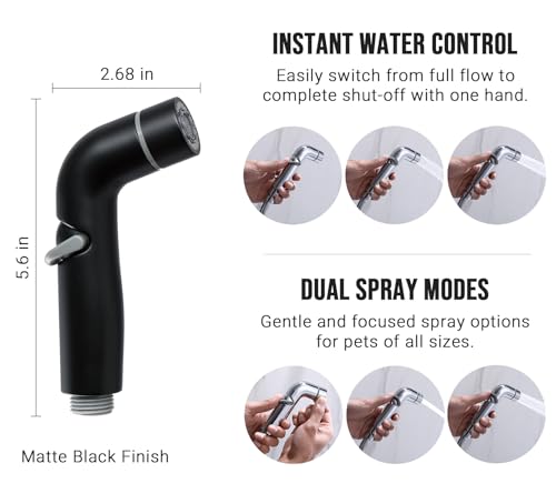 G-Promise 2 Mode Dog Shower Attachment with Extra Long Hose Adhesive Mount - color: Matte Black, size: 78 Inch Hose