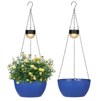 SUNNYPARK 2 Pack Solar Hanging Planters for Plants Outdoor - color: Dark Blue