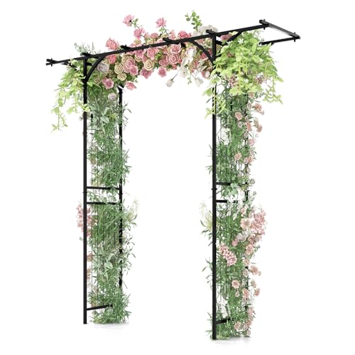 S AFSTAR Garden Arch Trellis Pergola, 6.8 FT Outdoor Metal Arbor w/Extended Top, 4 Ground Stakes, Plant Support Trellis for Climbing Plant Vine Rose, Garden Arbour Archway for Wedding Ceremony Party - size: 79"L x 20.5"W x 81"H