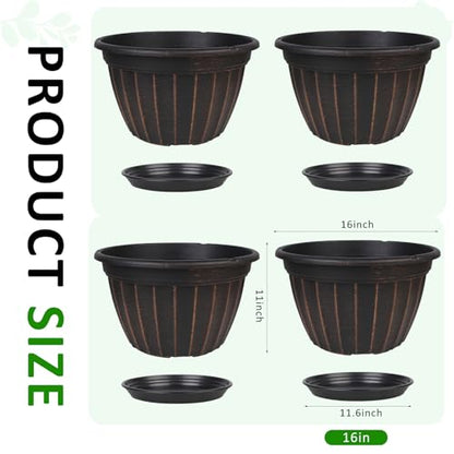 4 Pack 16 inch Plant Pots, Retro Vertical Stripe Flower Pots Outdoor - color: Black, size: 16 inch-4 pack