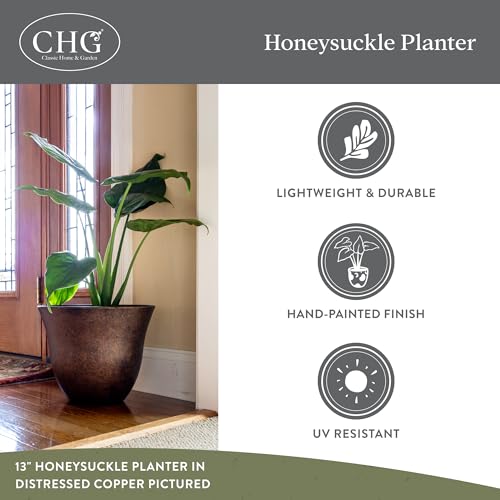 GROWSCAPE Honeysuckle Resin Planter, Durable Garden Pot, 15" Ocean Blue - color: Ocean Blue, size: 15"