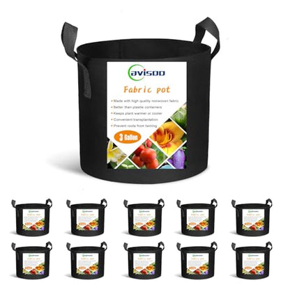 Cavisoo 10-Pack 3 Gallon Plant Grow Bags, Heavy Duty 300G Thickened Non-Woven Aeration Fabric Pots with Reinforced Handles