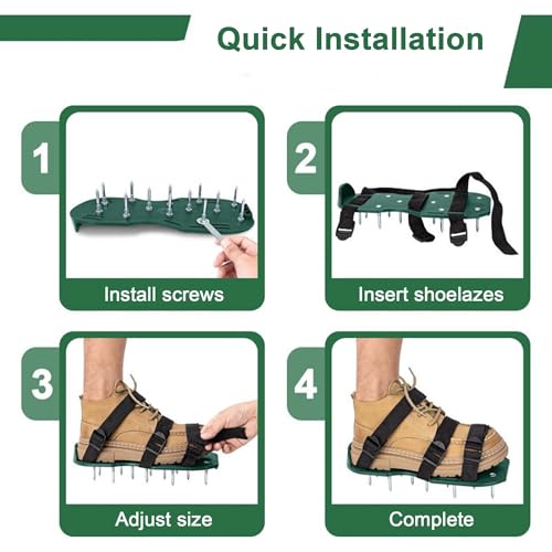 Lawn Aerator Shoes with Adjustable Straps for Grass, Heavy Duty Spiked Aerating Sandals for Yard Patio Lawn Garden, Aerator Lawn Tool or Screed Shoes, One Size Fits All, Black Green Epoxy Shoes
