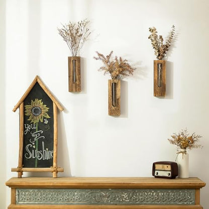 Farmhouse Wall Plant Propagation Station with Glass Tubes - color: Brown