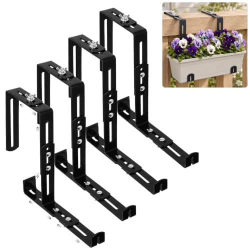 THMINS 4 Pack Adjustable Planter Box Brackets, No Drill Railing Holders