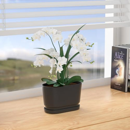 8.9" Rectangular Ceramic Planter with Drainage and Saucer, Black - color: Matte Black, size: Medium
