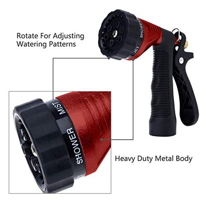 GREEN MOUNT Water Hose Nozzle Spray Nozzle, Metal Garden Hose Nozzle with Adjustable Spray Patterns, Perfect for Watering Plants, Washing Cars and Showering Dogs & Pets - color: Red