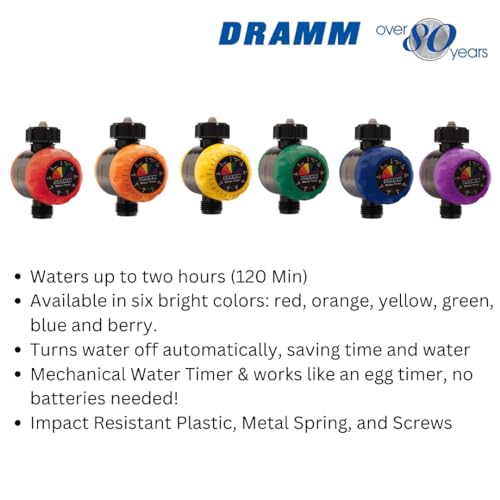 Dramm ColorStorm Premium Water Hose Timer, Mechanical, Turns Water Off Automatically, Up to 120 Minutes of Run Time, Compact for Lawn, Drip, Soaker Hose and Garden, Orange - color: Orange