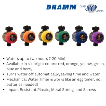 Dramm ColorStorm Premium Water Hose Timer, Mechanical, Turns Water Off Automatically, Up to 120 Minutes of Run Time, Compact for Lawn, Drip, Soaker Hose and Garden, Blue - color: Blue