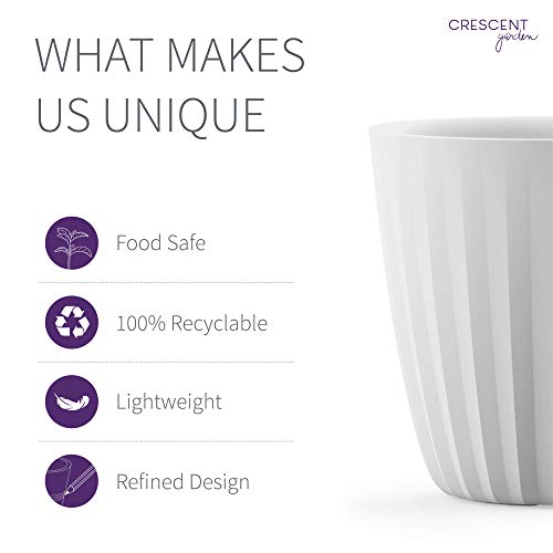Crescent Garden Pleat Modern Decorative Planter, Indoor/Outdoor Pot, Resin Plant Pot with Drain Hole - 23" W x 23" H (Cloud White) - color: Alpine White, size: 23"