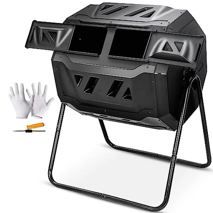 Nova Microdermabrasion 43 Gallon Compost Tumbler Bin Composter Dual Chamber BPA Free Compost Bin Outdoor Rotating Garden Yard Waste Bins - color: Black