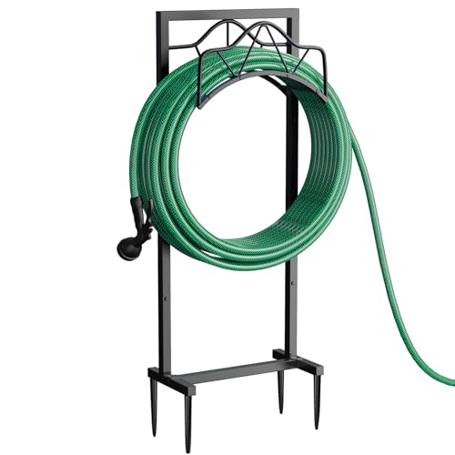 Freestanding Garden Hose Holder - Heavy Duty Metal Water Hose Holder for Outside, Detachable Hose Rack & Storage Hanger, 160FT Capacity for Lawn & Yard, Black