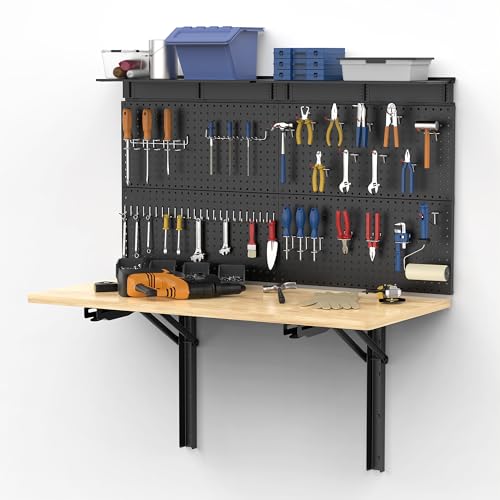Ultrawall Wall Mounted Workbench with Pegboard, Folding Down Work Table - size: 47.24"x22.83" workbench