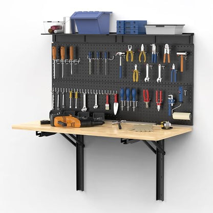 Ultrawall Wall Mounted Workbench with Pegboard, Folding Down Work Table - size: 47.24"x22.83" workbench