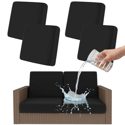 Smiry Waterproof Patio Cushion Covers, Stretch Outdoor Furniture Covers - color: Black, size: 4PCS