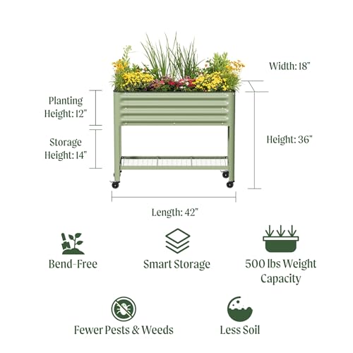 Vego garden Rolling Elevated Raised Garden Bed, 1.5' x 3.5' Outdoor Planters Boxes with Legs & Storage Rack for Patio, 500 Lbs Weight Capacity, Raised Beds for Gardening, Pearl White - color: Pearl White, size: 1.5' x 3.5'
