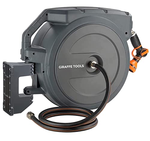 Giraffe Tools Retractable Garden Hose Reel Auto Rewind Wall Mount 5/8" 90FT