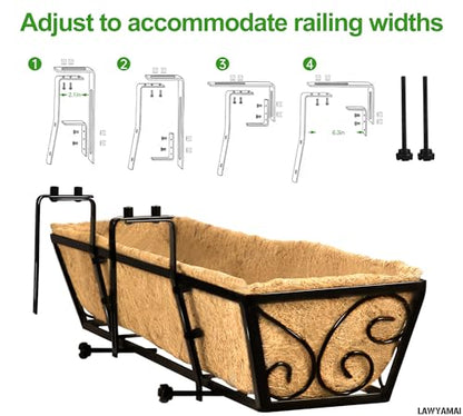 HFHOME 24 Inch Railing Planter Box with Coco Liners for Porch, Fence, Patio, Balcony Hanging Flower Railing Baskets with Adjustable Brackets, Outdoor Garden - 4 Packs - size: 24"-4P Butterfly