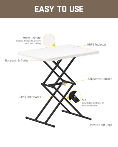 FanttikOutdoor Small Folding Table Quick Adjust 3 Heights, TV Tray, Dining - color: Granite White
