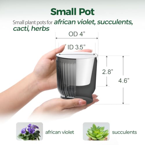 T4U Self Watering Pots for Indoor Plants 4 Inch 4 Pack Planter Gray - color: Translucent Gray, size: 4 Inch