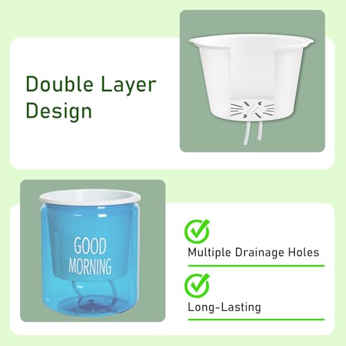 2PCS Self Watering Planters 4.72 Inch Self Watering Pots for Indoor Plants, African Violet Pots with Wick Rope, Flowers, Succulents, Herb, House Plants - color: Blue