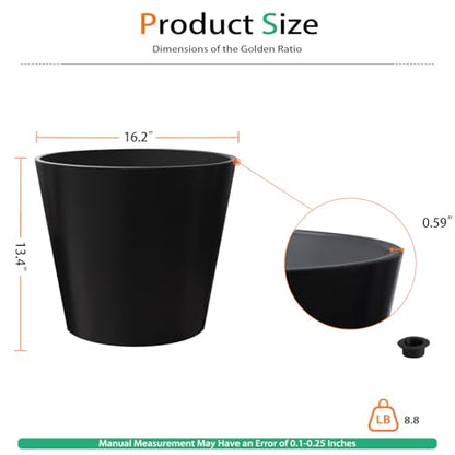 Heyzier Wide Planters for Outdoor Plants, Extra Large Indoor Flower Pots for Garden, Front Porch, Patio - Round Resin Planter Set of 2 (Black, 16" D x 13" H) - size: 16" D x 13" H