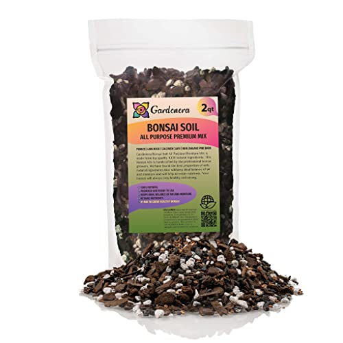 Premium Bonsai Soil All Purpose Fast Draining Mix - Pumice, Lava, Calcined Clay and Pine Bark Potting Pre Mixed Bonsai Plant Soil Mixture by GARDENERA- Made in USA - (2 Quart Bag) - color: Bonsai Soil, size: 2 Quart Bag