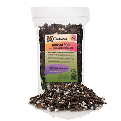Premium Bonsai Soil All Purpose Fast Draining Mix - Pumice, Lava, Calcined Clay and Pine Bark Potting Pre Mixed Bonsai Plant Soil Mixture by GARDENERA- Made in USA - (2 Quart Bag) - color: Bonsai Soil, size: 2 Quart Bag