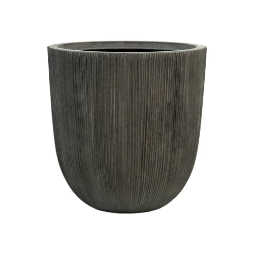 14.8" H Tapered Ribbed Large Plastic Planter with Drainage Hole & Plug - color: Vintage Black, size: 14.8in