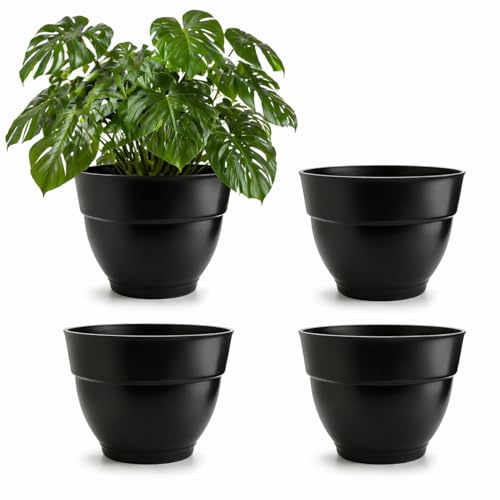 RooTrimmer 4 Pack 13 Inch Plant Pots with Drainage Holes,Lightweight Durable Planters for Indoor Outdoor,Modern Plastic Flower Pots for Houseplants,Patio,Garden & Balcony (Black) - size: 13 inch