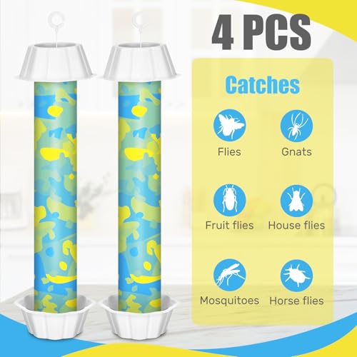 Qualirey 4 Pcs Sticky Fly Trap Fly Stick with Hook, Blue Camouflage - style: Blue Camouflage