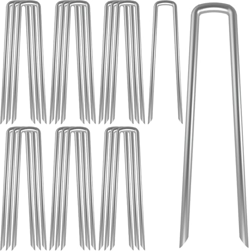 AAGUT Landscape Staples 12 Inch Galvanized Anti-Rust Garden Stake 11 Gauge - color: Silver, size: 12'' x 50Pcs-11Ga