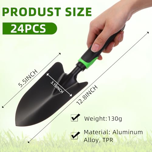 Yaocom 12 Pcs Garden Shovel Aluminum Alloy Heavy Duty Trowel Garden Tool Small Shovels for Digging Metal Hand Trowel Spade with Soft TPR Handle for Lawn Yard Farm Home Shop Planting (Green Black) - color: Green, size: Large Shovel