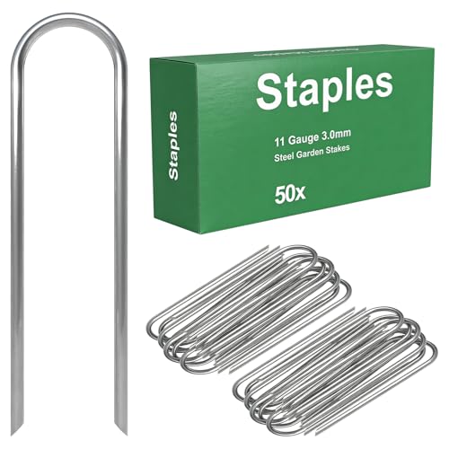 AAGUT U Shaped Garden Stakes 6 Inch, Galvanized Landscape Staples for Tube - size: 6" x 50 Pcs